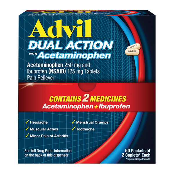 Advil Dual Action with Acetaminophen + Ibuprofen, 2 Caplets