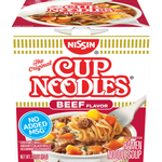 Nissin Cup Ramen Noodles Flavored Soup, Beef 2.5 oz